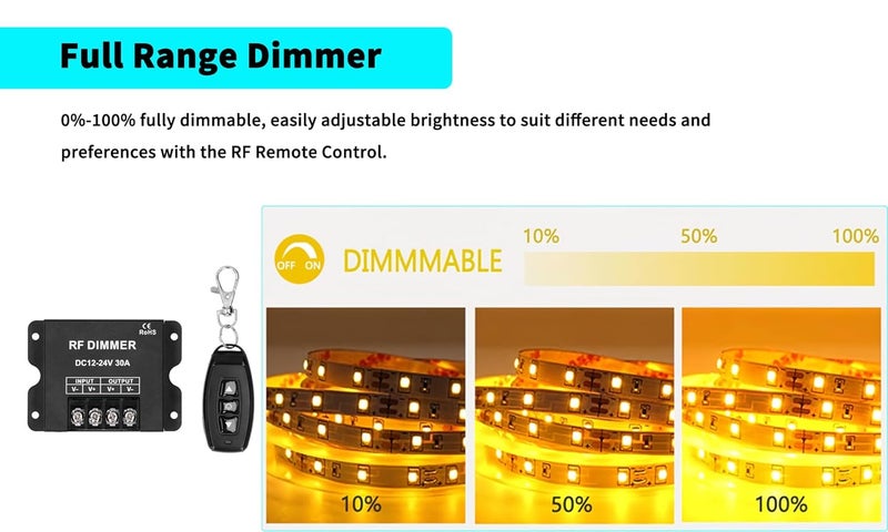 Lelukee 12V LED Dimmer,RF Wireless Remote,DC 12-24V 30A Strip Dimmer,with Dimmable Slide Remote Control,Control Remotely,Suitable for LED Dimmable Lights or Light Ribbon(Type A) - Image 5